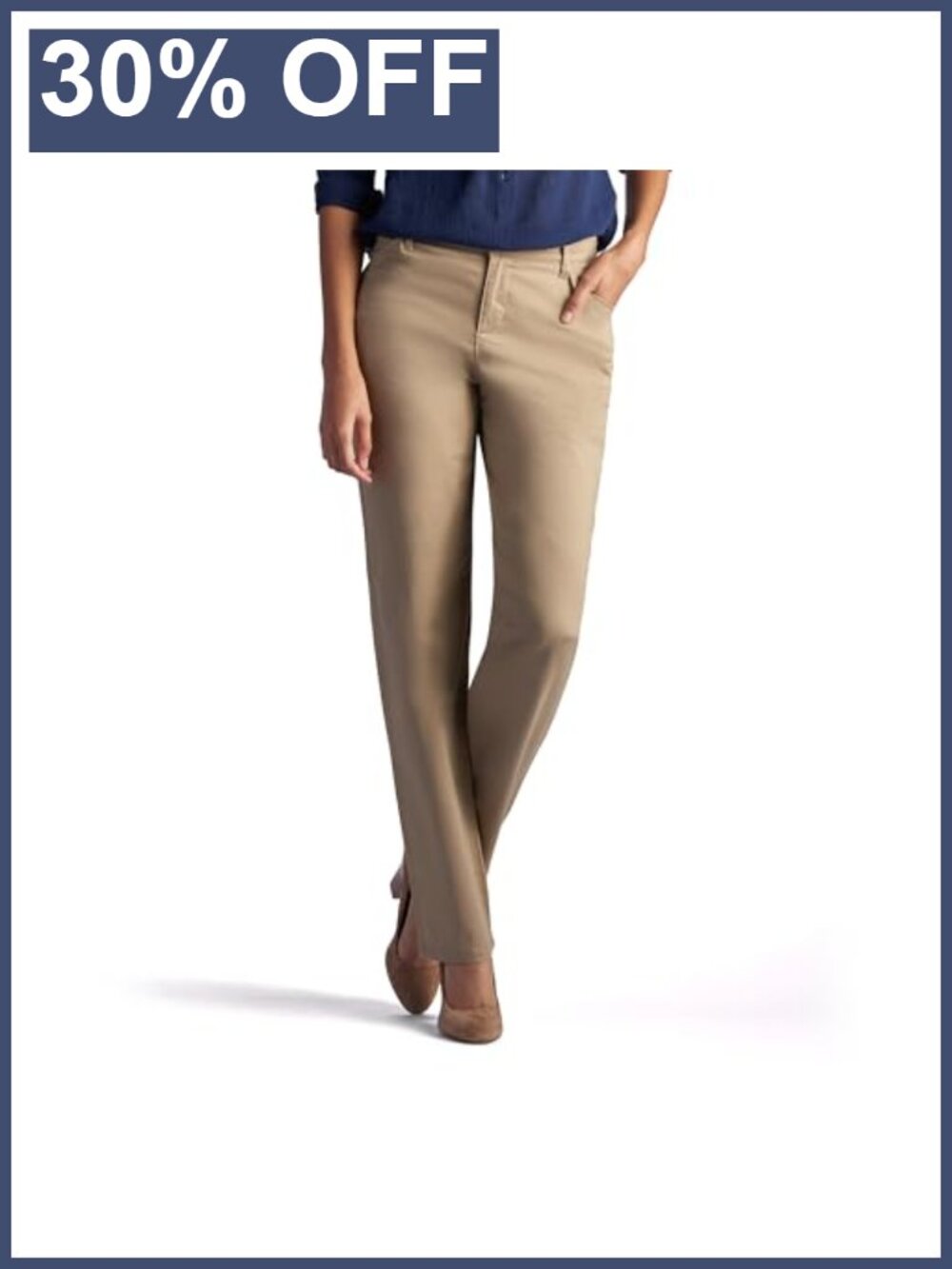 Women's Relaxed Fit Straight Leg Work Pants with Stretch Waist, 98% Cotton